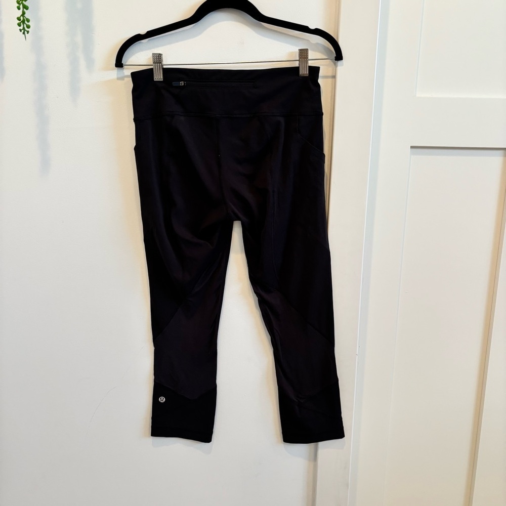 Lululemon Wunder Under Black Crop Leggings Size 6 Mesh Detail Drawstring Pockets - Picture 1 of 13